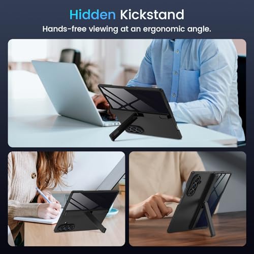 Caka Magnetic for Samsung Galaxy Z Fold 6 Case with Hidden Kickstand Black - color: Black