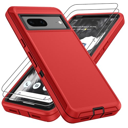 Pilaru for Google Pixel 7 Case :Pixel 7Pro Case with 2Pc Screen Protector, Military Grade 3 in 1 Shockproof/Dustproof/Drop Proof Military Grade Drop Protection Protective Case for Pixel 7 -Red - color: Red, size: Google Pixel 7