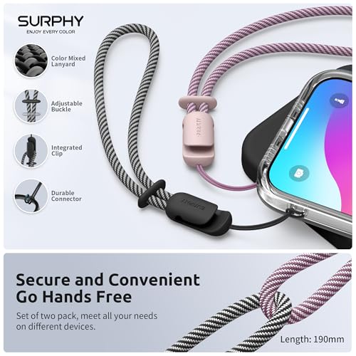 SURPHY 2 Pack Phone Lanyard, Phone Wrist Strap for Case, Camera Wrist Strap - color: Pink & Black