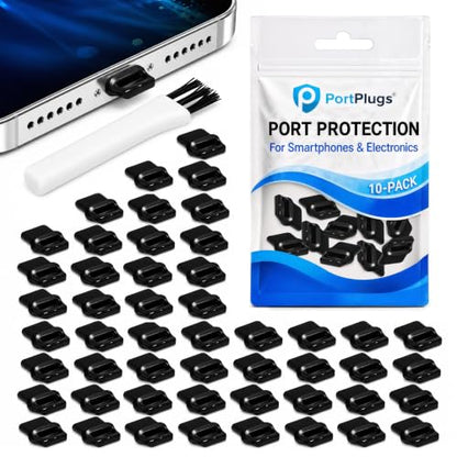 USB C Dust Plugs 50 Pack with Easy Grip Tabs and Cleaning Brush, Black - color: Black, size: 50 Pack