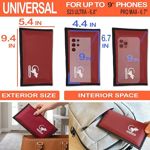 Gecko Travel Tech Faraday Bag Anti-Tracking GPS RFID Car Key Signal Blocker Wallet Shielding Pouch Protective Case for Cell Phone Car Key FOB, Data Privacy, Electronic Device Security (RED - NYLON) - color: RED - NYLON
