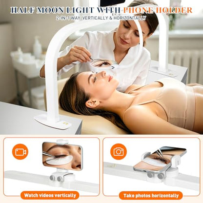Half Moon Nail Desk Lamp with 5X Magnifier & Phone Holder - color: White