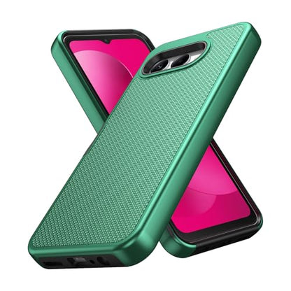 for T-Mobile REVVL 8 Phone Case with Tempered Glass Screen Protector,Dual Layer Heavy Duty Shockproof Protection Cover (Dark Green) - color: Dark Green