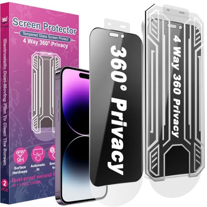 [2 Pack 4 Way Privacy Screen Protector for iPhone 14 Pro Max, Anti-Spy Tempered Glass, 9H Hardness Shatterproof, 3D Curved Edges, Case-Friendly, Bubble-Free Easy Installation - size: for 14 Pro Max