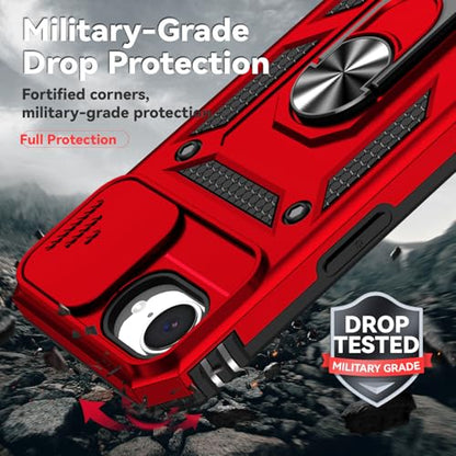 for iPhone 17E / iPhone 16E Case, with Camera Lens Cover HD Screen Protector, Dual Layer Military-Grade Drop Tested Magnetic Ring Holder Kickstand Protective Phone Case for iPhone 16E / 17E (Red) - color: Red with camera cover Military-Grade 2nd gen