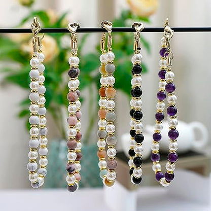 Phone Charm with Beaded Marble, Phone Chain Wrist Strap for Women Compatible with iPhone 14/13/12/11(White) - color: Pearl_white