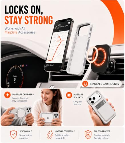 LOOXER® Heavy Duty Rugged Magnetic Case for iPhone 17 Pro (6.3”) | Military Grade Shockproof Protection,MagSafe Compatible+ Tempered Glass Included (White, 17 Pro) - color: White, size: 17 Pro