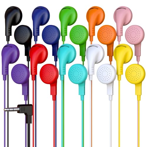 10 Pack Bulk Wired Earphones, In Ear Earbud Headphones with 3.5mm Jack, 4ft Tangle Free Cable, Comfortable Fit, Affordable and Cost Effective, Ideal for School Classroom Testing Students, Mix