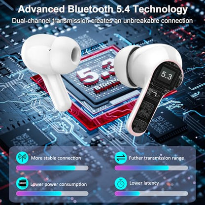 Wireless Earbuds, 2026 Bluetooth 5.4 Headphones Bass Stereo, Ear Buds with 4 Mics ENC Noise Cancelling, Bluetooth Earbuds 48H Playtime LED Display Pink - color: Deep Pink