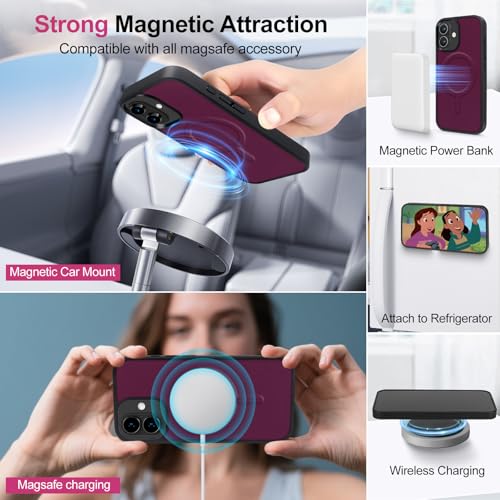 Magnetic Case for iPhone 17 Wallet Compatible with Magsafe RFID Blocking Card Holder Detachable Phone Cover Kickstand Snap Strap Zipper Pocket PU Leather 6.3 inch (Burgundy) - color: Burgundy, size: iPhone 17