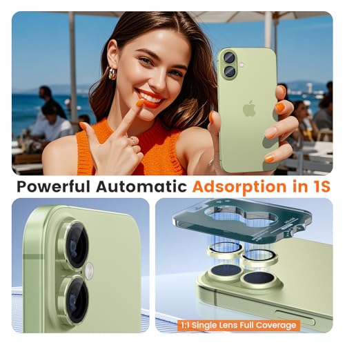 imluckies Camera Lens Protector for iPhone 17 6.3", [AR+AF] HD Clear Tempered Glass Lens Cover, 9H Hardness Scratch Resistant Individual Metal Ring, Case Friendly & Easy Install, Green - color: Green