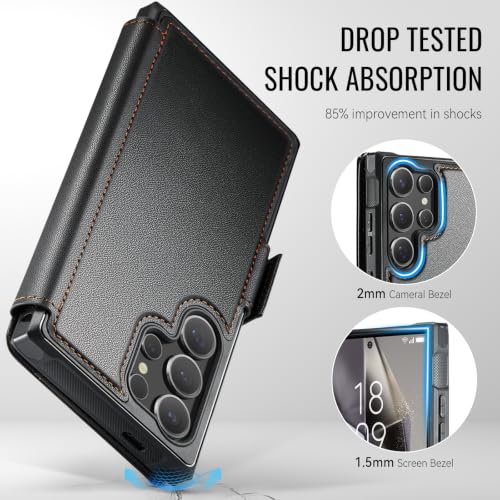 for Galaxy S24 Ultra Slim Wallet Case Wireless Charging, Black - color: Black, size: Samsung Galaxy S24 Ultra