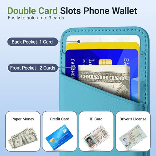 SHANSHUI Cell Phone Wallet, Ultra Slim Leather Adhesive Card Holder for Phone Case Compatible with iPhone, Most Smartphones -2 Pack White Blue - color: White + Blue