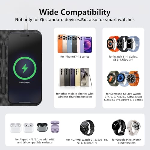 Foldable Travel Mouse Pad with 15W Qi Wireless Charger & Writing Tablet - color: Black