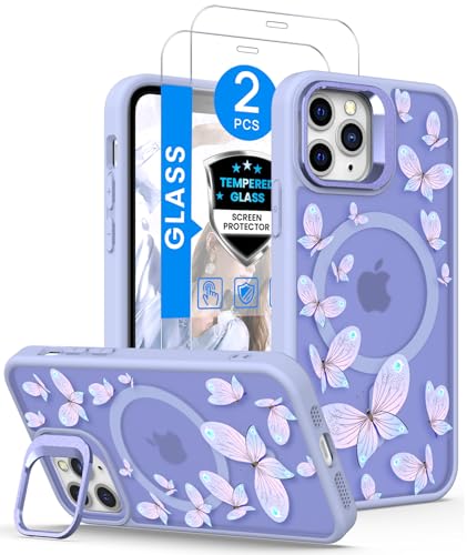 Dretal Magnetic for iPhone 11 Pro Case Floral,Screen Protector,Built-in Lens Ring Stand,Military-Grade Protection,Translucent Matte Magnetic Shockproof Flower Pattern Case for Women Girls-Lilac Purple - color: Lilac Purple, size: iPhone 11 Prp 5.8"