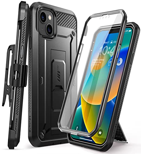 SUPCASE for iPhone 14 Case with Stand & Belt-Clip (Unicorn Beetle Pro), [Built-in Screen Protector] [Military-Grade Drop Protection] Heavy Duty Rugged Phone Case for iPhone 14 / iPhone 13, Black | Built-in Kickstand, 360° Rotating Belt Clip, Full-Body Rug
