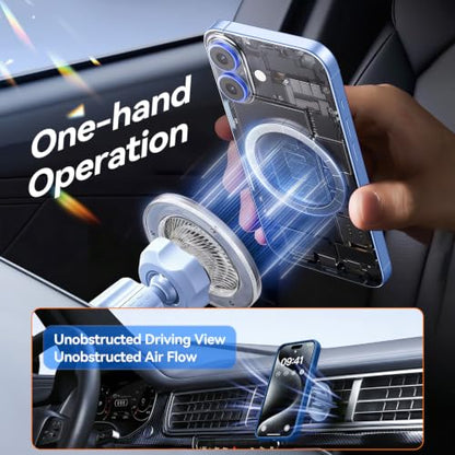 for MagSafe Car Mount,【22 N55 Super Magnets】 Magnetic Phone Holder for Car Air Vent, Cell Phone Mount Car Accessories Compatible with iPhone 17 16 15 14 13 12 Pro Max (Mist Blue) - color: Mist Blue