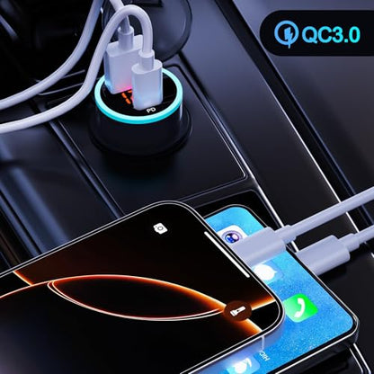 BlueFire USB C Car Charger Socket, 20W PD & QC3.0 with Voltmeter