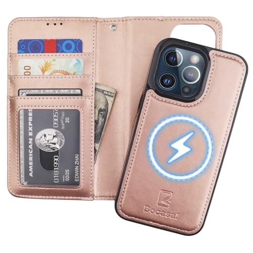 Bocasal for MagSafe Wallet Case Card Holder for iPhone 13 Pro, Rose Gold - color: Rose Gold for MagSafe