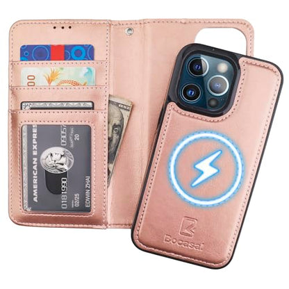 Bocasal for MagSafe Wallet Case Card Holder for iPhone 13 Pro, Rose Gold - color: Rose Gold for MagSafe