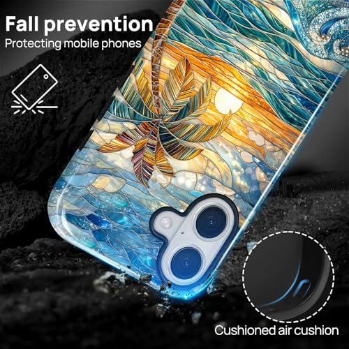 Case for iPhone 17, Dual Layer Phone Cover, Stained Glass Beach Palm | Shockproof Hybrid Phone Case, Soft TPU and Hard PC, Durable Anti-Scratch Protection - color: Stained Glass Beach Palm, size: Iphone 17