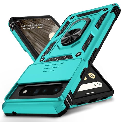 VINVE for Google Pixel 6 Pro Case with Slide Lens Cover, Military Grade Drop Protection, Magnetic Rotated Ring Holder Kickstand Protective Phone Case (Ice Green) - color: Ice Green ,Military Grade 2nd gen.