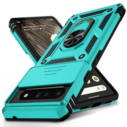 VINVE for Google Pixel 6 Pro Case with Slide Lens Cover, Military Grade Drop Protection, Magnetic Rotated Ring Holder Kickstand Protective Phone Case (Ice Green) - color: Ice Green ,Military Grade 2nd gen.