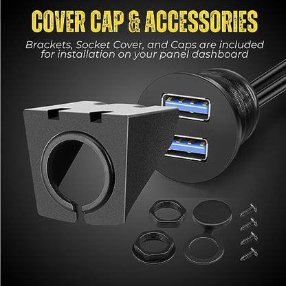 TNP Dual USB 3.0 Flush Panel Mount Extension Cable for Car Dash, 6 ft - size: 2 Ports USB3.0 (6 Feet)