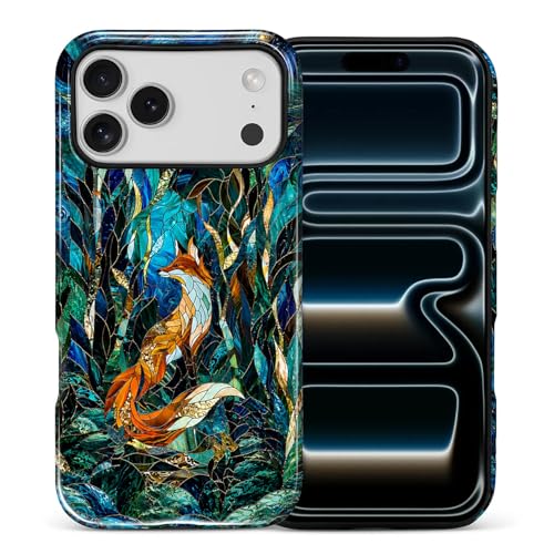 Case Compatible with iPhone 17 Pro Max, Cute Dual Layer Hybrid Phone Cover, Military Grade Drop Protection, Aesthetic Shockproof Phone Case for Women Girls, Woodland Fox Stained Glass - color: Woodland Fox Stained Glass, size: Iphone 17 Pro Max