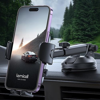 Lamicall Car Phone Holder Military-Grade Suction Cup Dashboard Windshield - color: NEW Upgraded - Dark Grey