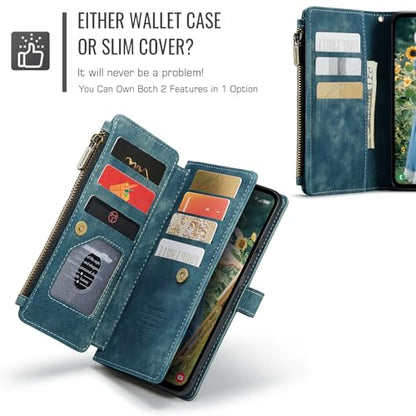 Samsung Galaxy S24 FE 5G Wallet Case with Card Holder Kickstand Magnetic Zipper Pocket Lanyard Strap Wristlet,Leather Flip Case Wallet for Galaxy S24 FE 6.7 Inch(Blue) - color: Blue, size: S24 FE 5G 6.7 Inch