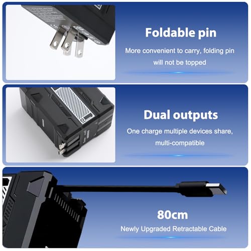 2-in-1 Compatible with 120w Fast Charger, 2025 New Retractable Wall Fasts Charging Power Adapter with All in One Foldable Plug, Multi-Functional Fast Smart Charger for Phone, Tablet, Laptops (Black) - color: Black