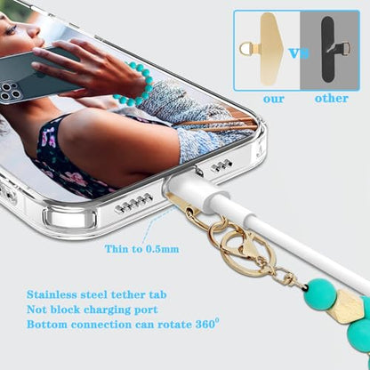 Silicone Beaded Phone Wrist Strap, Phone Bracelet Strap with Tether Tab Elastic Hands Free Wristlet Strap - color: Turquoise