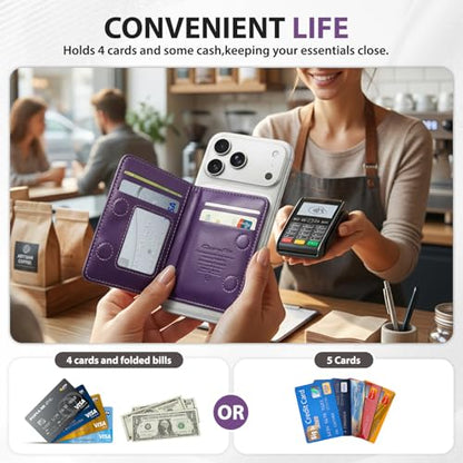 Magnetic Wallet for iPhone, Detachable Magnetic Card Holder Compatible with MagSafe, RFID Blocking Magnetic Phone Wallet with Kickstand for iPhone 17/16/15/14/13/12 Series, Purple - color: Purple