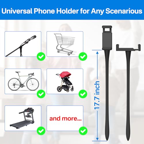 Flexible and Adjustable Stroller Phone Holder for Golf Cart, Treadmill, Shopping Cart, Boat, Bike Phone Mount for iPhone and Android Cell Phone Holder to Clamp on Steering Wheel, Car Seat, Spin Bike