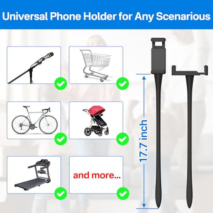 Flexible and Adjustable Stroller Phone Holder for Golf Cart, Treadmill, Shopping Cart, Boat, Bike Phone Mount for iPhone and Android Cell Phone Holder to Clamp on Steering Wheel, Car Seat, Spin Bike
