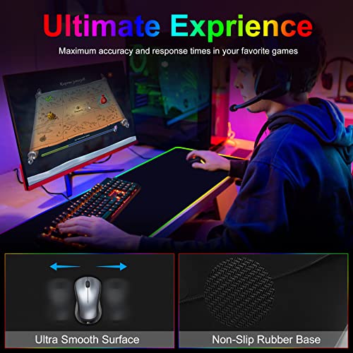 Wireless Charging RGB Gaming Mouse Pad, 31.5"x15.7" Large Desk Mat, Desk Pad with Wireless Charger, Non-Slip Rubber Base, Waterproof, Computer Keyboard Mat for Gamer, Office, Home, Black - color: Black