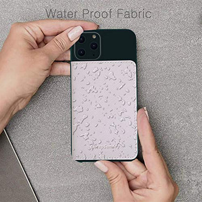 CheapSunday ID Card Holder for Back of Phone Leather Phone Wallet Stick On with Stand Flip Waterproof Leather Adhesive Wallet for Most Cellphones (Beige) - color: Beige