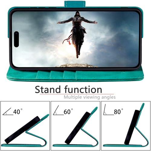 DuckSky Compatible with iPhone 17 Pro Max 6.9" Genuine Leather Wallet case【RFID Blocking】【4 Credit Card Holder】【Real Leather】 Flip Phone case Cover Women Men for Apple 17 Pro Max case Blue Green - color: Blue Green