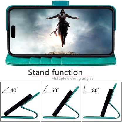 DuckSky Compatible with iPhone 17 Pro Max 6.9" Genuine Leather Wallet case【RFID Blocking】【4 Credit Card Holder】【Real Leather】 Flip Phone case Cover Women Men for Apple 17 Pro Max case Blue Green - color: Blue Green