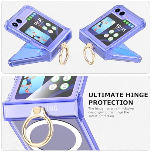 Case for Samsung Galaxy Z Flip 6 Case with Ring Shockproof Kickstand Hinge Protection Compatible with Magsafe Phone Cover for Samsung Galaxy Z Flip 6 5G(Violet) - color: Violet