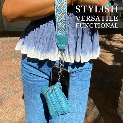 Save the Girls Clip & Go Phone Lanyard with Wallet Pouch, Peacock Blue - color: Peacock Blue