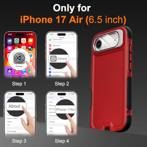 Follaroma Magnetic for iPhone 17 Air Case with Camera Stand, Red, 6.5" | Built-in Glass Camera Cover,Compatible with MagSafe,Heavy Duty Shockproof Protective,Military-Grade Anti-DropDual Layer Cover - color: Black Red, size: iPhone 17 Air 6.5''