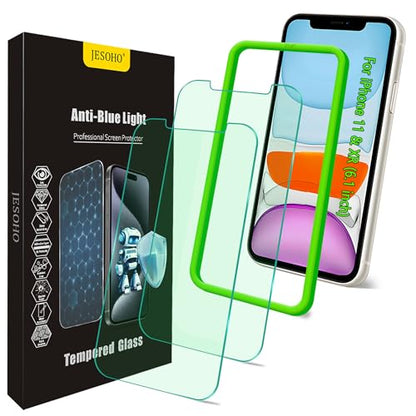 JESOHO Screen Protector for iPhone 11 & iPhone XR 6.1 inch, 2 Pack | Blue Light Blocking Tempered Glass Film, Eye Protection, Case Friendly, No Bubble,with Easy Installation Kit - size: iPhone 11/XR (6.1 inches)