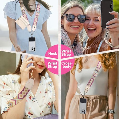 FUVLIFE Cell Phone Lanyard Crossbody, Clip and Go Phone Strap with Wallet - color: Soft Boho