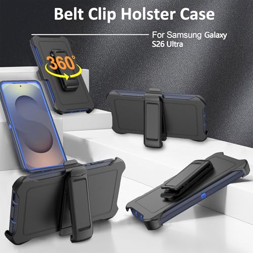 Compatible with Samsung Galaxy S26 Ultra Case, with Belt Clip Holster Heavy Duty Rugged Shockproof Full Body Protection Kickstand Cover for Samsung Galaxy S26 Ultra Phone (Blue) - color: Blue