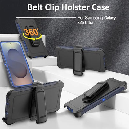 Compatible with Samsung Galaxy S26 Ultra Case, with Belt Clip Holster Heavy Duty Rugged Shockproof Full Body Protection Kickstand Cover for Samsung Galaxy S26 Ultra Phone (Blue) - color: Blue