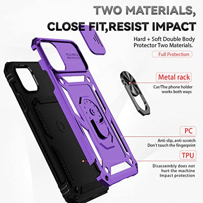 for iPhone 11 Case with Camera Lens Cover HD Screen Protector, Dual Layer [15 FT Military Grade Drop Protection] Magnetic Ring Holder Kickstand Protective Phone Case for iPhone 11 6.1 inch (Purple) - color: Purple with camera cover Military-Grade 2nd gen