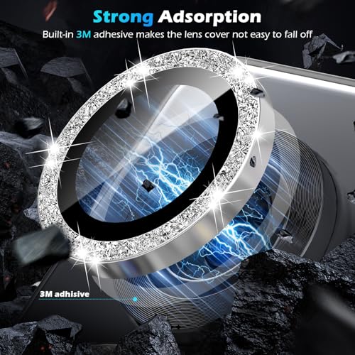 imluckies for Samsung Galaxy S25 Ultra Camera Lens Protector Bling, AR+AF Tempered Glass, 9H Anti-Scratch Metal Individual Lens Cover, HD Clear Camera Accessories - Glitter Titanium Silver - color: Bling Titanium Silver