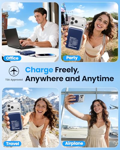 Magnetic Portable Charger, Power Bank Fast Charging 22.5W 10000mAh, Portable Charger with Built in Cable, for Magsafe Battery Pack Compatible with iPhone 17/16/15/14/13/12 Pro/Pro Max, Samsung Blue